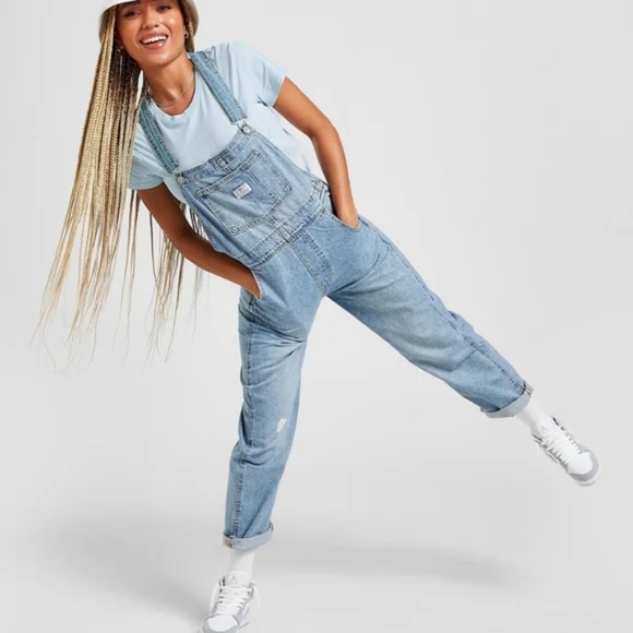 Levi's Loose Fit Overalls Light Wash Denim Jean Pants Jumpsuit - Picture 11 of 16